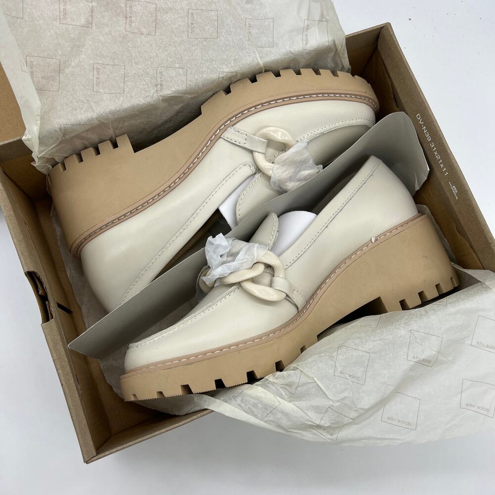 Dolce Vita Womens Shoes Size 9 Lug Sole Chain Detail Leather Ivory